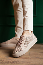Beige Perforated Leather Women's Sneakers  8018540 photo №2
