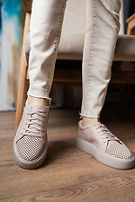 Beige Perforated Leather Women's Sneakers  8018540 photo №3
