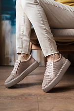 Beige Perforated Leather Women's Sneakers  8018540 photo №4