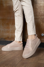 Beige Perforated Leather Women's Sneakers  8018540 photo №5