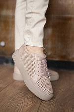 Beige Perforated Leather Women's Sneakers  8018540 photo №6