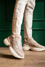 Women's leather sneakers beige perforated  8018541 photo №2