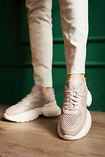 Women's leather sneakers beige perforated  8018541 photo №3