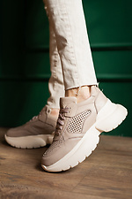 Women's leather sneakers beige perforated  8018541 photo №4
