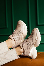 Women's leather sneakers beige perforated  8018541 photo №5