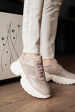 Women's leather sneakers beige perforated  8018541 photo №7
