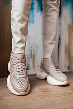 Women's leather sneakers beige perforated  8018541 photo №8