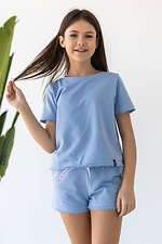 Летняя хлопковая футболка IANINA-D голубого цвета для девочки Garne 3034542 фото №1