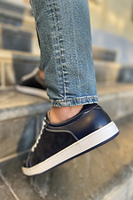 Blue leather sneakers with white soles and laces  4205546 photo №3