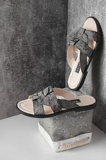 Gray Marble Print Leather Slippers  4205548 photo №3