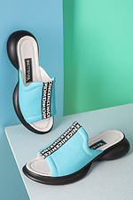 Massive blue leather slippers in a sporty style  4205552 photo №1