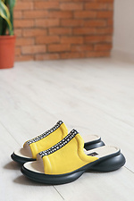 Yellow Leather Peep Toe Slippers  4205553 photo №2