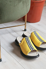 Yellow Leather Peep Toe Slippers  4205553 photo №3