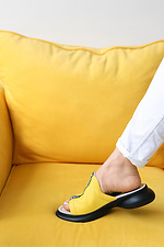 Yellow Leather Peep Toe Slippers  4205553 photo №4