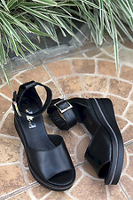 Czarne skórzane sandały peep toe na platformie  8018553 zdjęcie №6