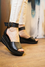Black leather peep toe platform sandals  8018553 photo №11