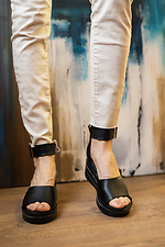 Black leather peep toe platform sandals  8018553 photo №12