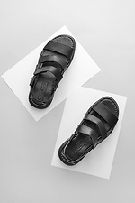 Męskie skórzane sandały na rzepy w kolorze czarnym  4205555 zdjęcie №3