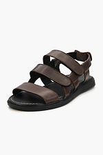 Чоловічі шкіряні сандалі на липучках коричневого кольору  4205556 фото №4