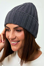 Women's demi-season graphite-colored hat with a turn-up Garne 4496556 photo №1