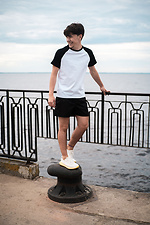 White cotton T-shirt with black sleeves Custom Wear 8025558 photo №5