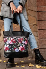 Черная сумка шоппер в цветы с длинными ручками SGEMPIRE 8015559 фото №1