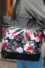 Черная сумка шоппер в цветы с длинными ручками SGEMPIRE 8015559 фото №3