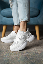 Leather summer sneakers with a hole in white  8018563 photo №1