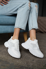 Leather summer sneakers with a hole in white  8018563 photo №2