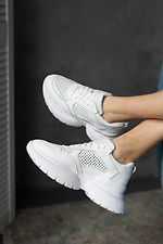 Leather summer sneakers with a hole in white  8018563 photo №4