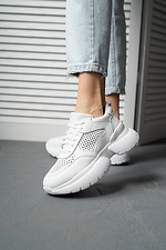 Leather summer sneakers with a hole in white  8018563 photo №5