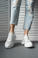 Leather summer sneakers with a hole in white  8018563 photo №6