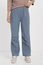 Damskie szerokie spodnie o prostym kroju wykonane z wysokiej jakości bawełny z zakładkami  4014566 zdjęcie №1