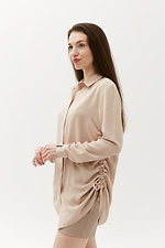 Офисная бежевая рубашка ELIYA с длинными рукавами и затяжками по бокам Garne 3039567 фото №8