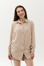 Офисная бежевая рубашка ELIYA с длинными рукавами и затяжками по бокам Garne 3039567 фото №9