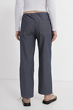 Damskie szerokie spodnie o prostym kroju wykonane z wysokiej jakości bawełny z zakładkami  4014567 zdjęcie №3