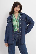 Удлиненная джинсовая куртка темно-синего цвета  4014568 фото №1