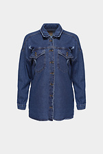 Удлиненная джинсовая куртка темно-синего цвета  4014568 фото №5