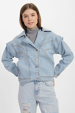 Короткая джинсовая куртка с широким отложным воротником  4014569 фото №1