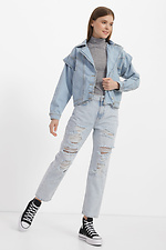 Коротка джинсова куртка з широким коміром  4014569 фото №2