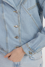 Коротка джинсова куртка з широким коміром  4014569 фото №4