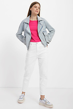 Светлая весенняя джинсовая куртка с большим отложным воротником  4014570 фото №2