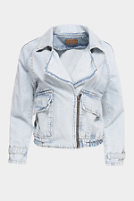 Светлая весенняя джинсовая куртка с большим отложным воротником  4014570 фото №5