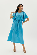 Голубое платье миди под пояс с воланами и рукавами-крылышками Garne 3038572 фото №2