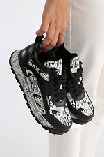 Black leather urban sneakers with white print  4205573 photo №1