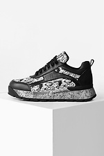 Black leather urban sneakers with white print  4205573 photo №2