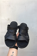 Мужские кожаные сандалии черного цвета 8019573 фото №3