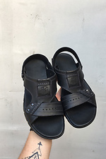 Мужские кожаные сандалии черного цвета 8019573 фото №6