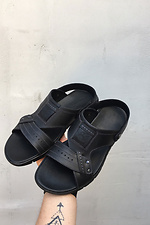 Мужские кожаные сандалии черного цвета 8019573 фото №7