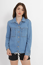 Тонкая женская джинсовая куртка с затяжкой по низу  4014574 фото №1
